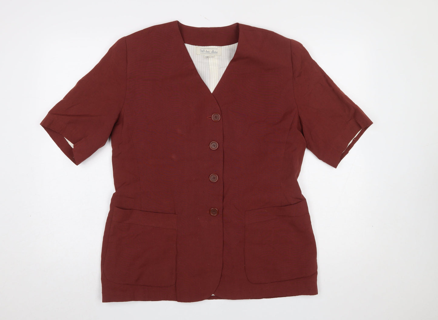 Marks and Spencer Women Burgundy Linen Blend Short Sleeve Suit Jacket UK 16