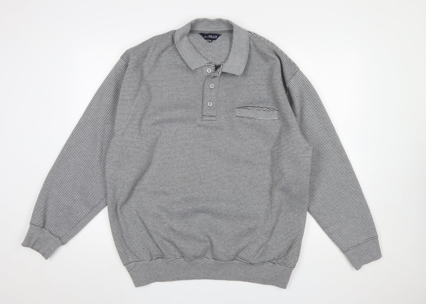 J.J. Willis Men’s Grey Striped Collared Henley Sweatshirt 2XL