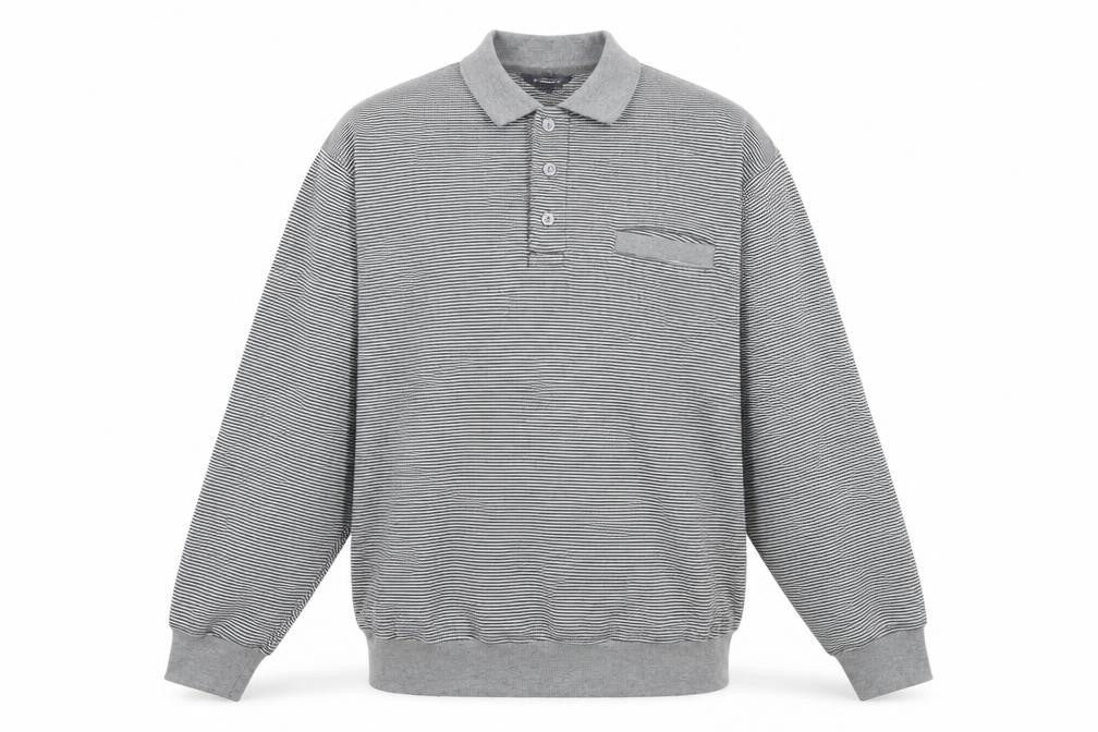 J.J. Willis Men’s Grey Striped Collared Henley Sweatshirt 2XL