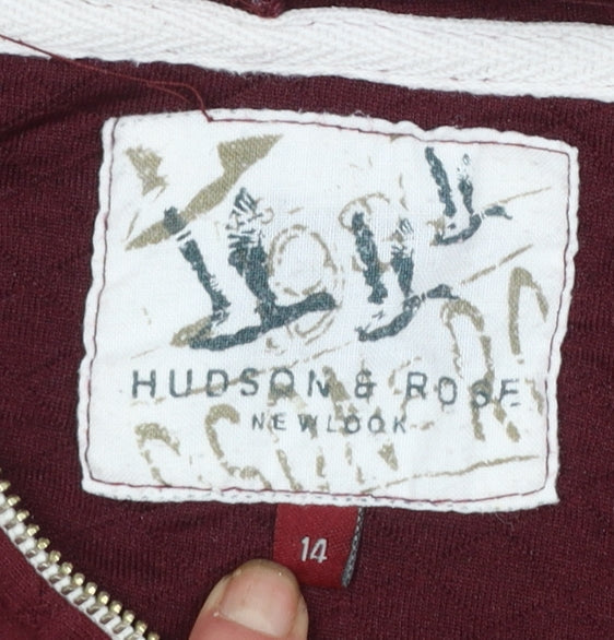 New Look Hudson & Rose Women's Burgundy Quilted Full Zip Hoodie Size 14