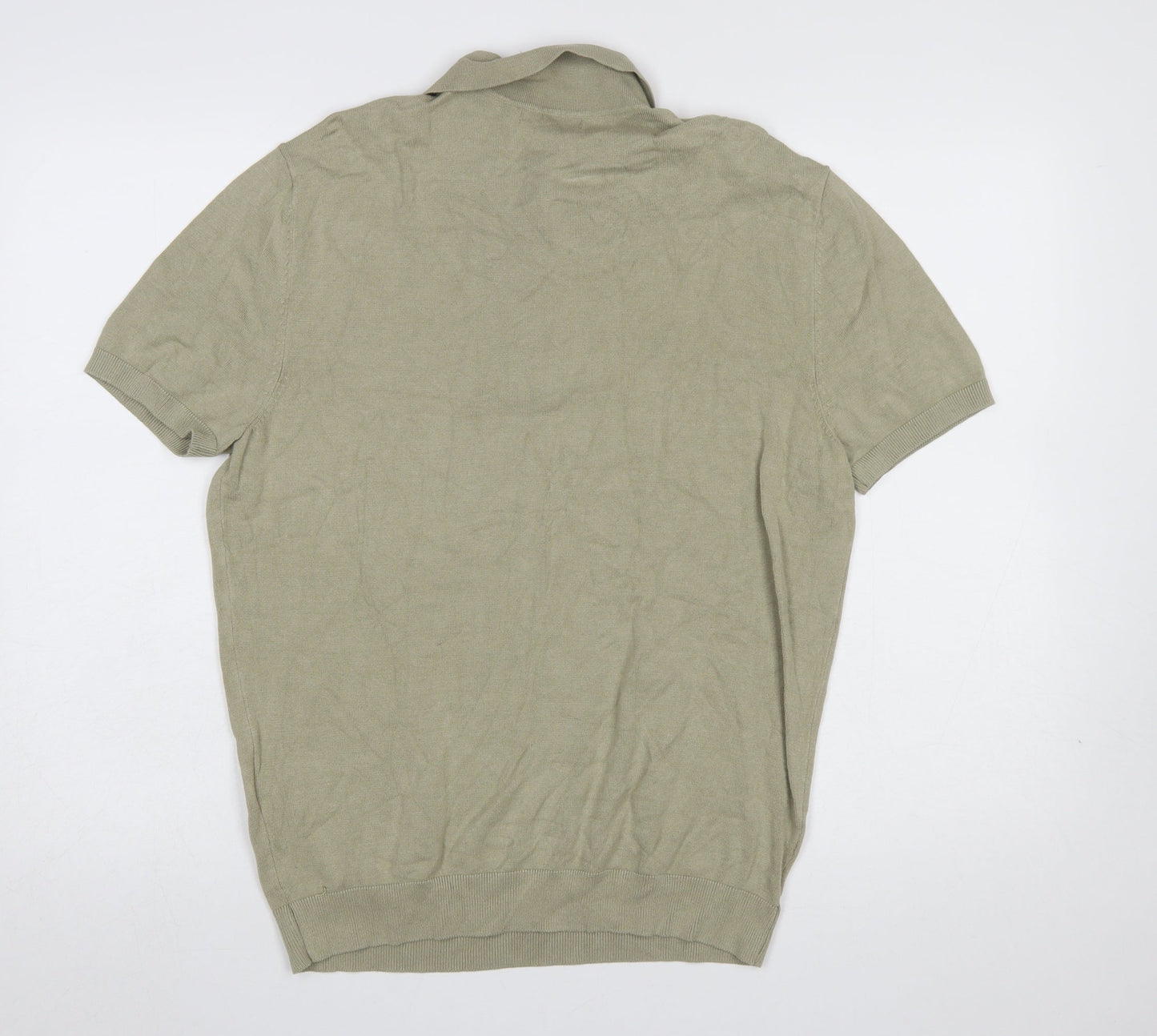 Zara Men Beige Cotton Linen Short Sleeve Polo Shirt Size L