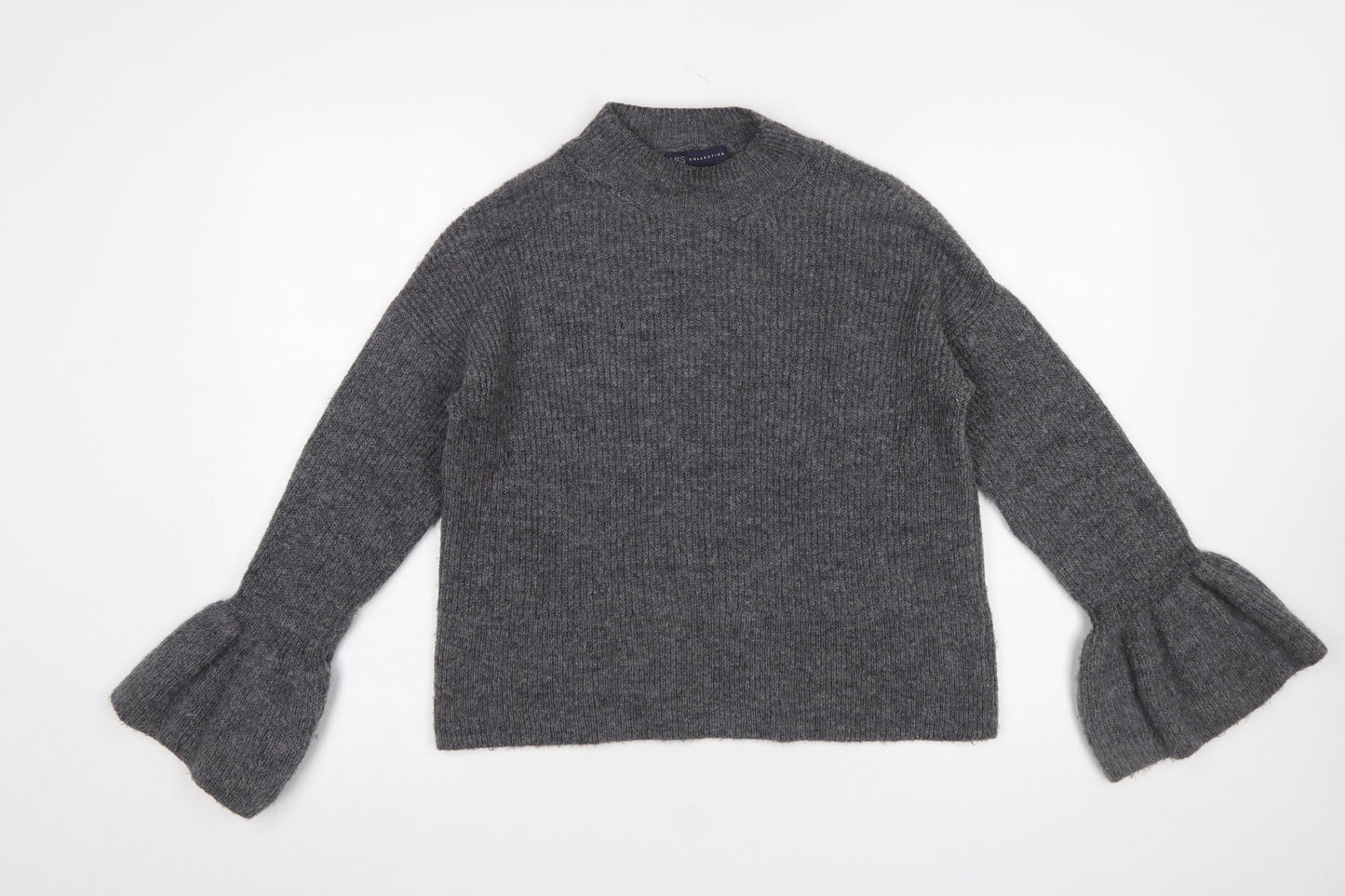 Marks and Spencer Women Grey Mock Neck Bell Sleeve Pullover Jumper Size S