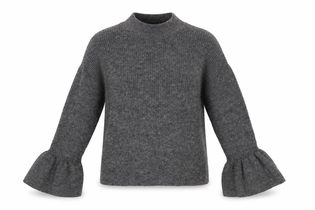 Marks and Spencer Women Grey Mock Neck Bell Sleeve Pullover Jumper Size S