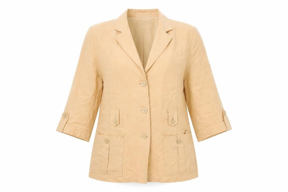 Mios Cassidy Women's Beige Linen Blazer Jacket Size 14 Classic Tailored Style