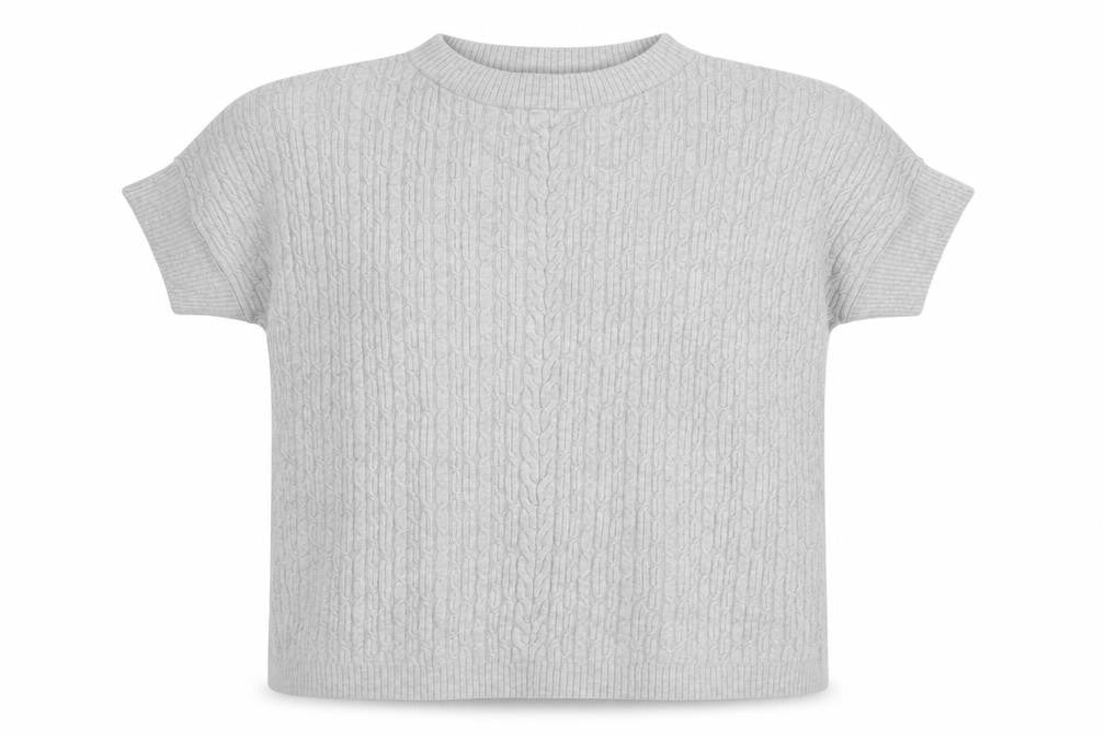 Betty Barclay Women’s Grey Cable-Knit Short Sleeve Mock Neck Jumper Size 10