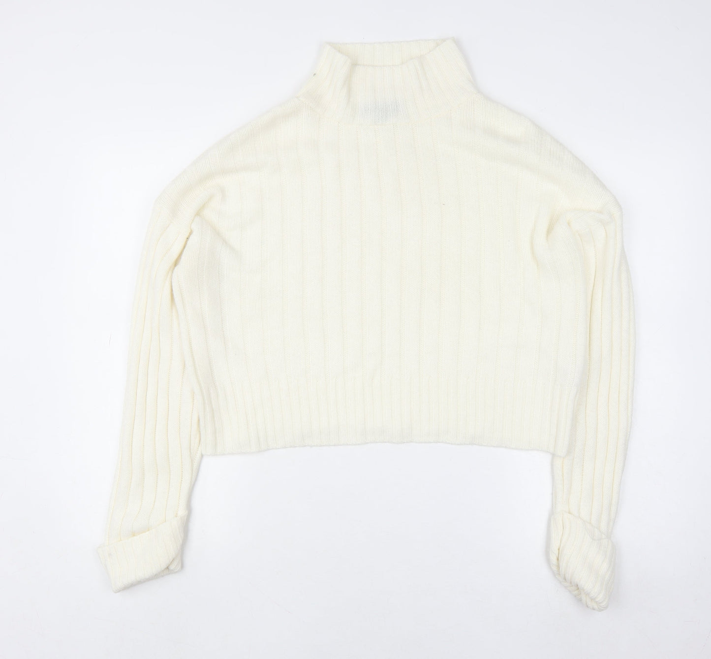 Rebellious Women's Ivory Mock Neck Ribbed Knit Jumper Size 8