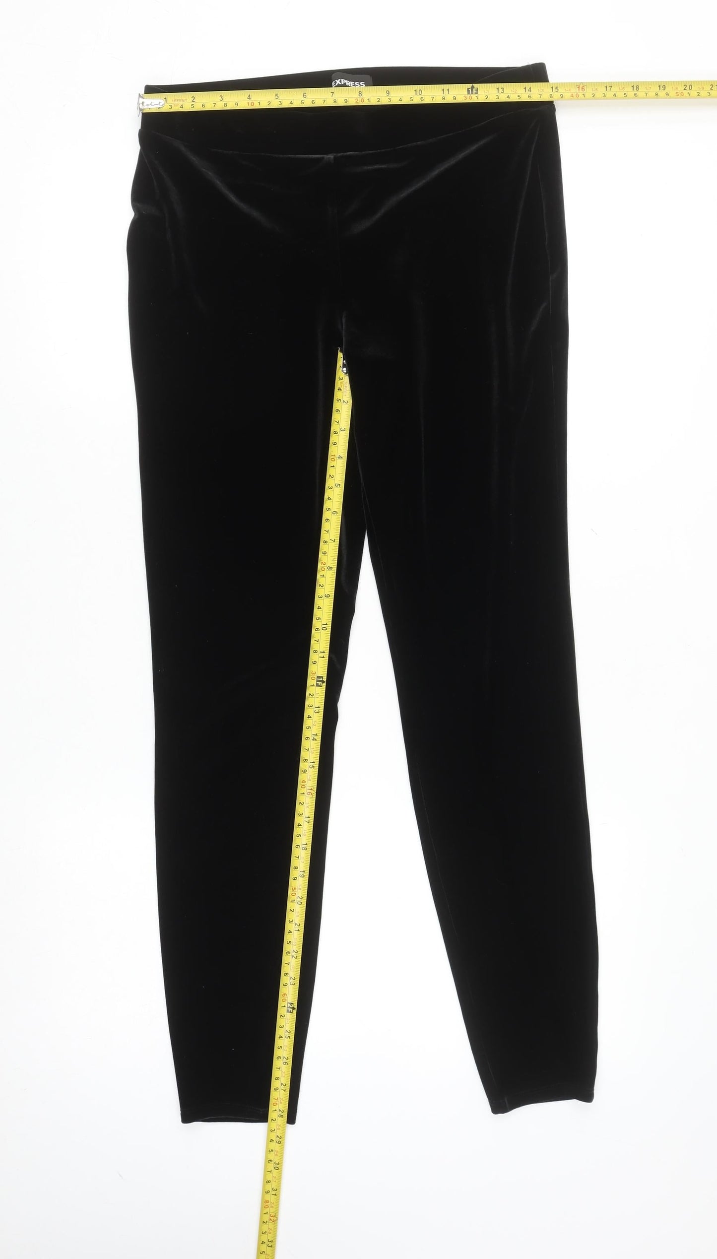 Express Women’s Black Velvet Mid Rise Stretch Ankle Leggings Size S