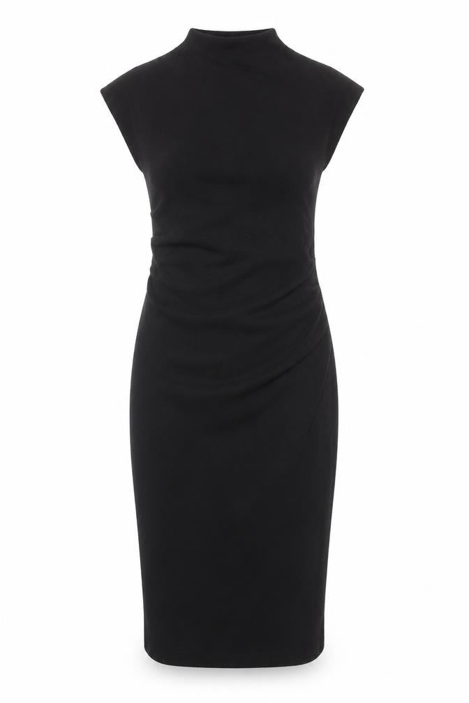 Zara Women Black Bodycon Knit Midi Dress Size 8 High Neck