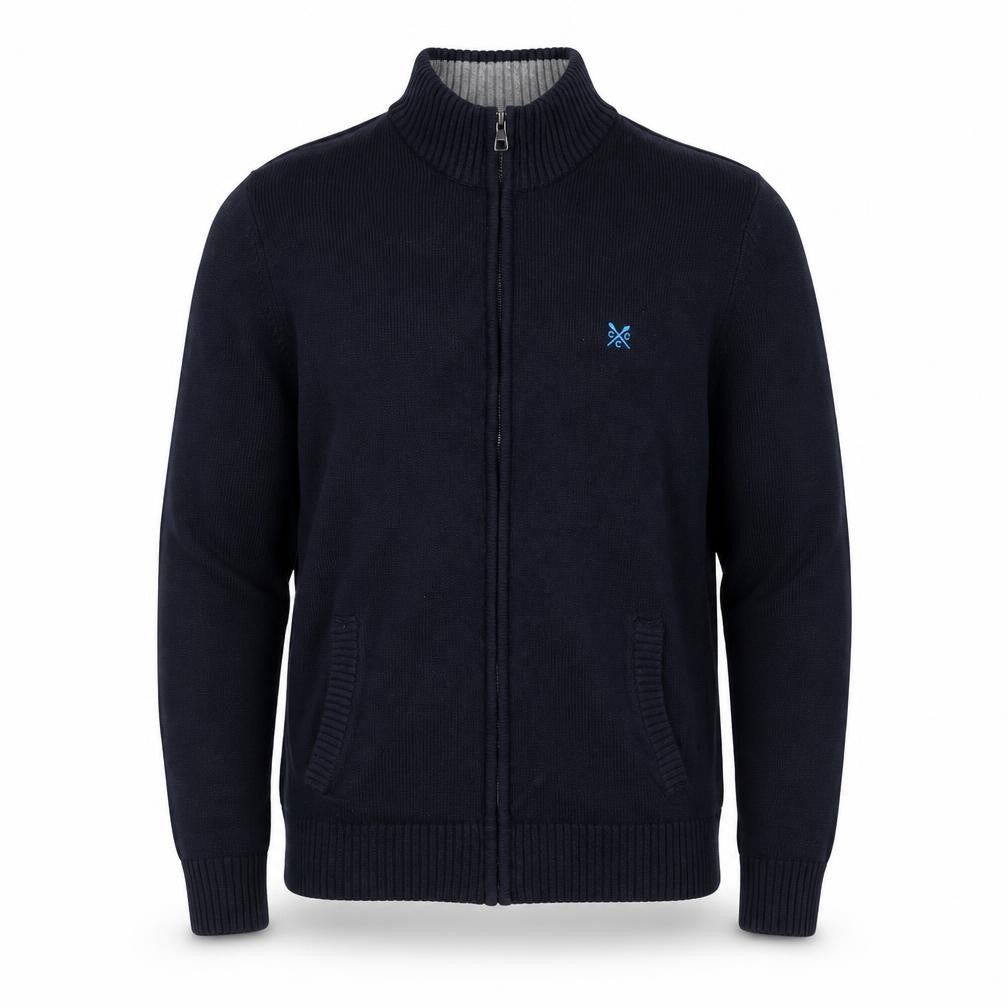 Crew Clothing Co. Men’s Blue Cotton Full Zip Jumper L High Neck Knit