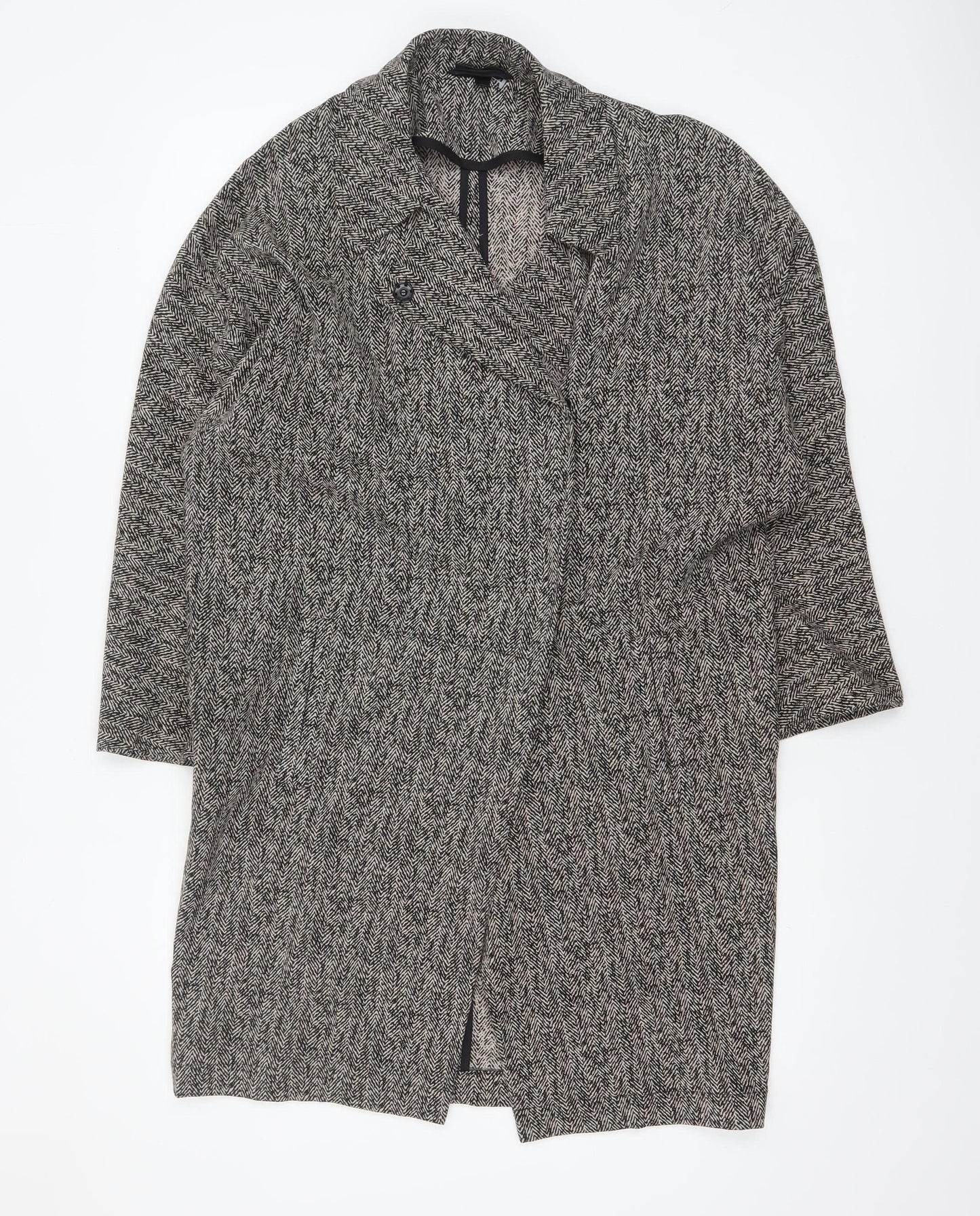 Topshop Womens Black & White Herringbone Long Coat UK 8 Viscose Blend