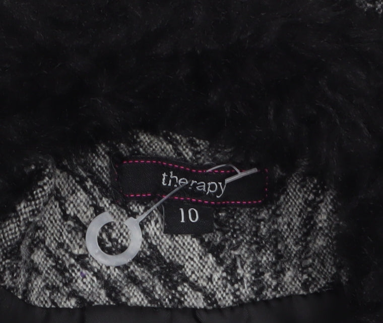 Therapy Women’s Grey Faux Fur Trim Herringbone Pea Coat Size 10