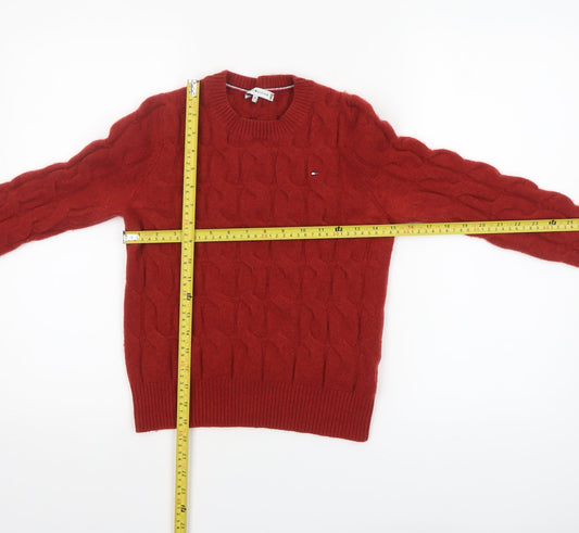 Tommy Hilfiger Women's Red Cable-Knit Wool Cashmere Jumper XS