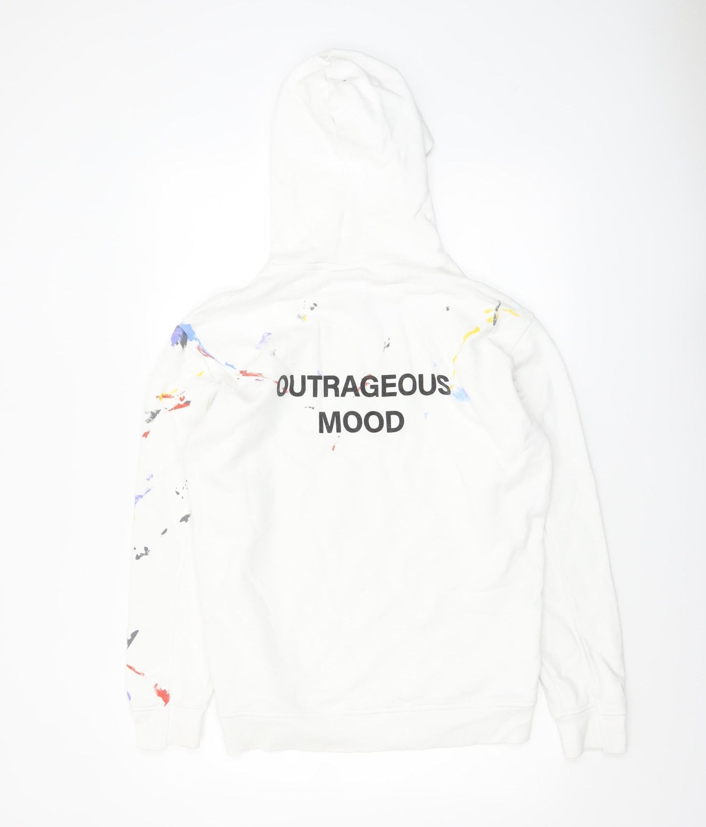 Zara Mens White Paint Splatter Pullover Hoodie Size M