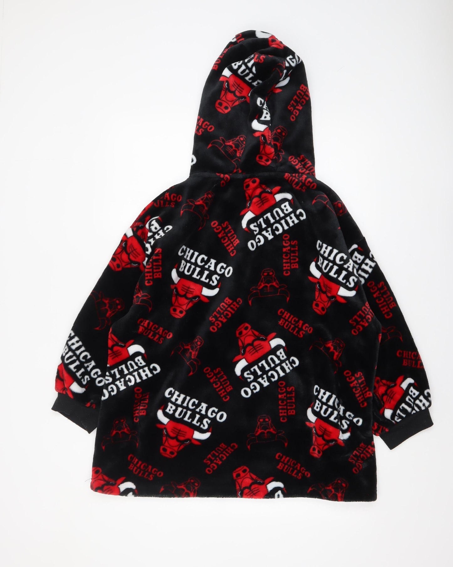 NBA Boys Black Chicago Bulls Fleece Hooded Robe S Lightweight Lounge Wear