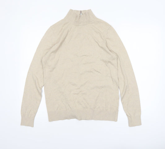 Joules Womens Beige Mock Neck Cotton Blend Knit Jumper UK 14