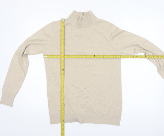 Joules Womens Beige Mock Neck Cotton Blend Knit Jumper UK 14