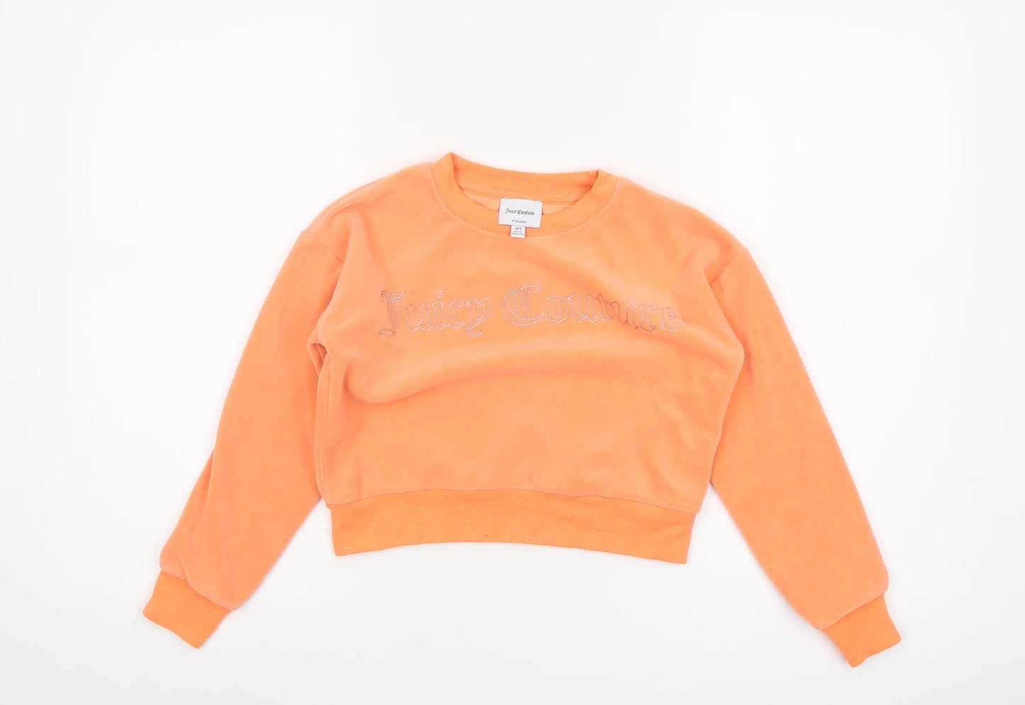 Juicy Couture Girls Orange Velour Rhinestone Logo Pullover Sweatshirt 8-9 Years