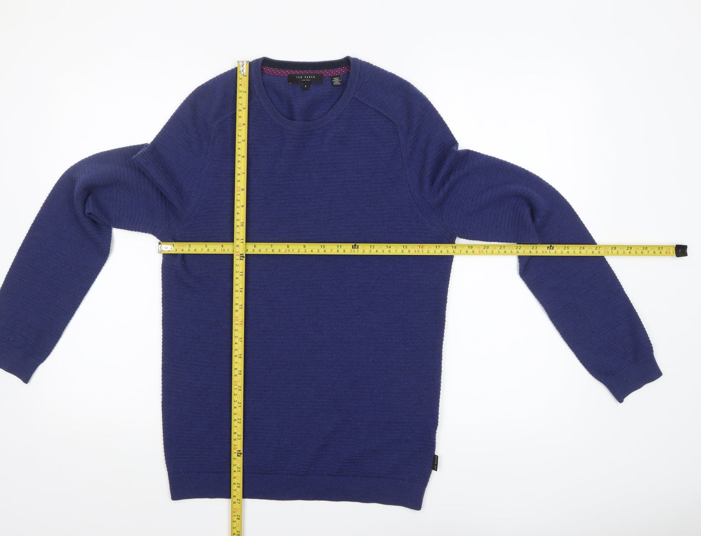 Ted Baker Men Blue Wool Blend Crew Neck Pullover Jumper Size S