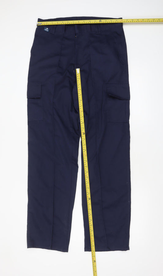 Uneek Men's Navy Blue Cargo Trousers 32L Polyester Cotton Workwear