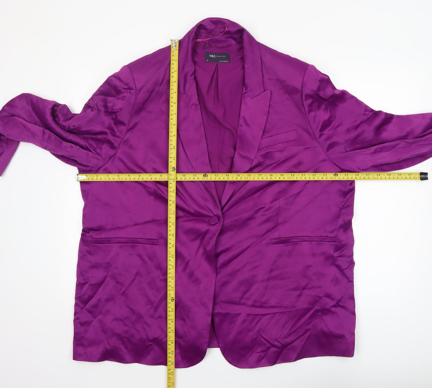 Marks and Spencer Women Purple Viscose Single-Breasted Blazer Size 24