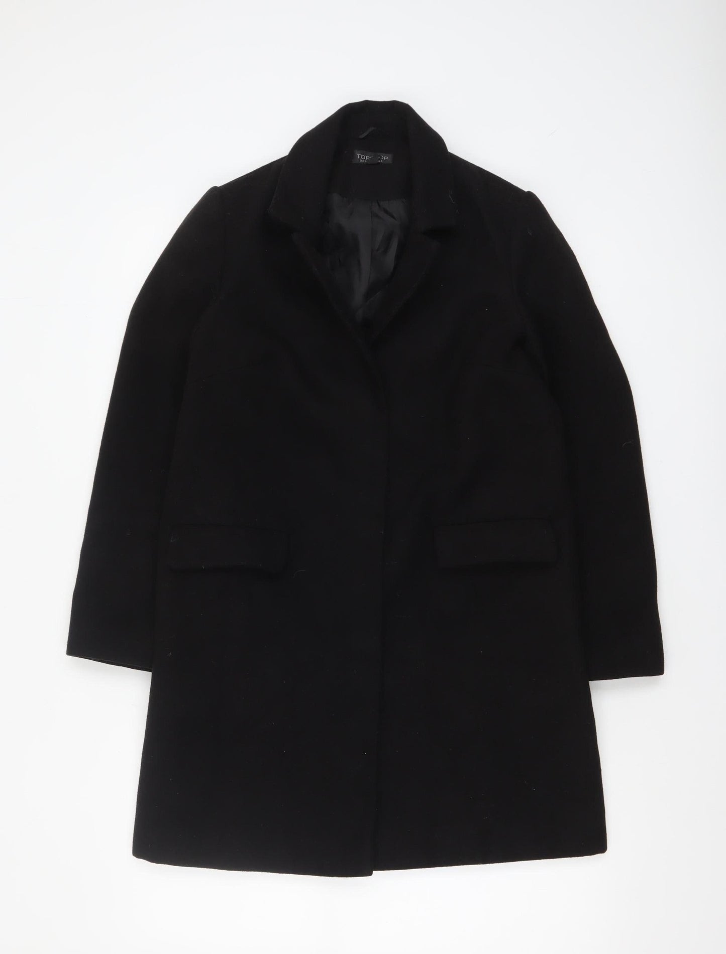 Topshop Women's Black Wool-Blend Mid-Length Coat Size 6
