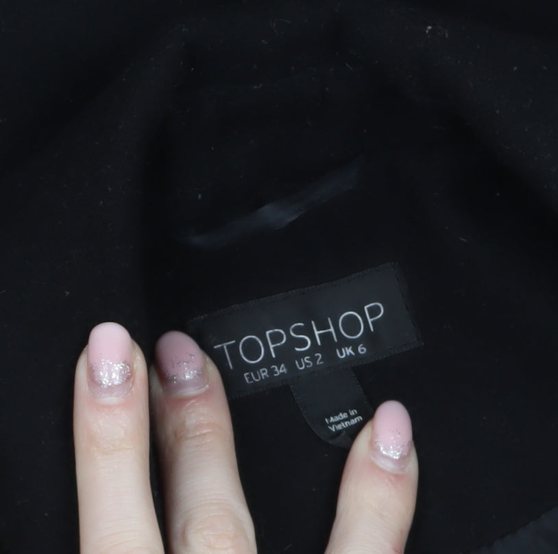 Topshop Women's Black Wool-Blend Mid-Length Coat Size 6