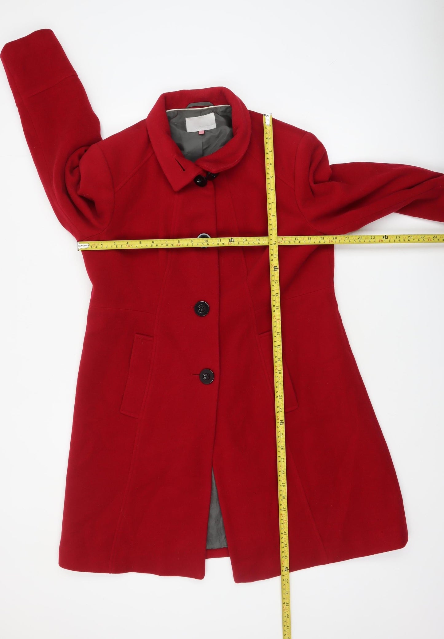 John Lewis Women Red Wool Blend Mid-Length Overcoat Size 14