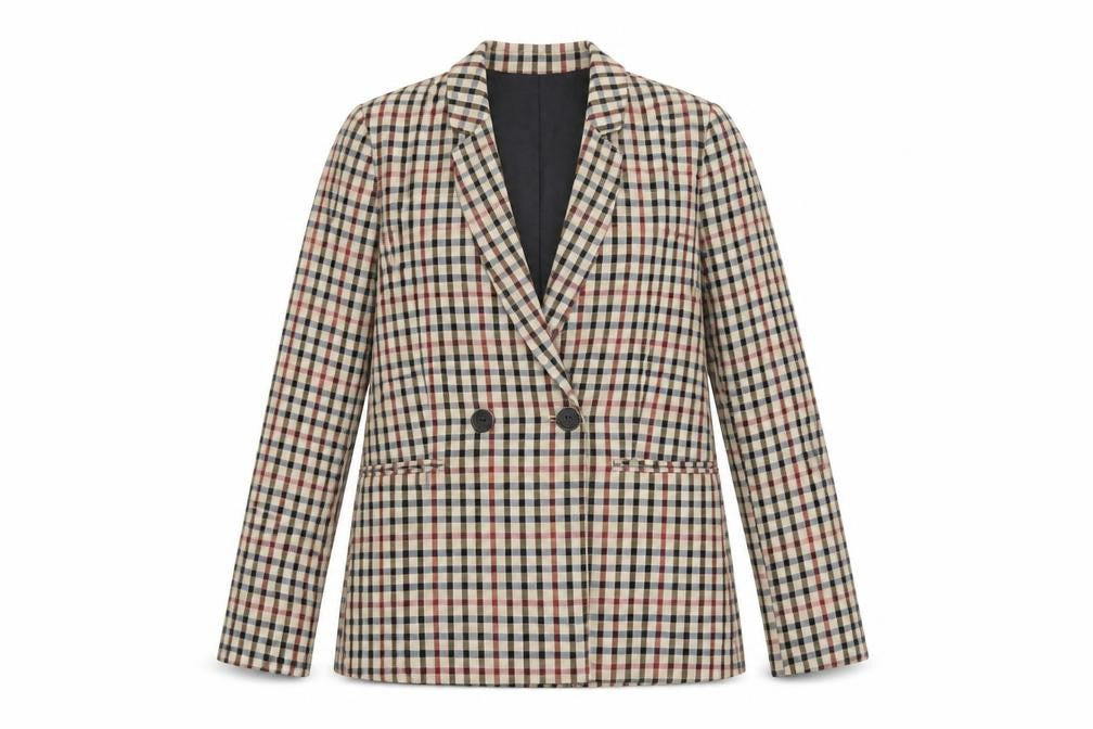 Stradivarius Women Beige Check Double-Breasted Blazer Size S