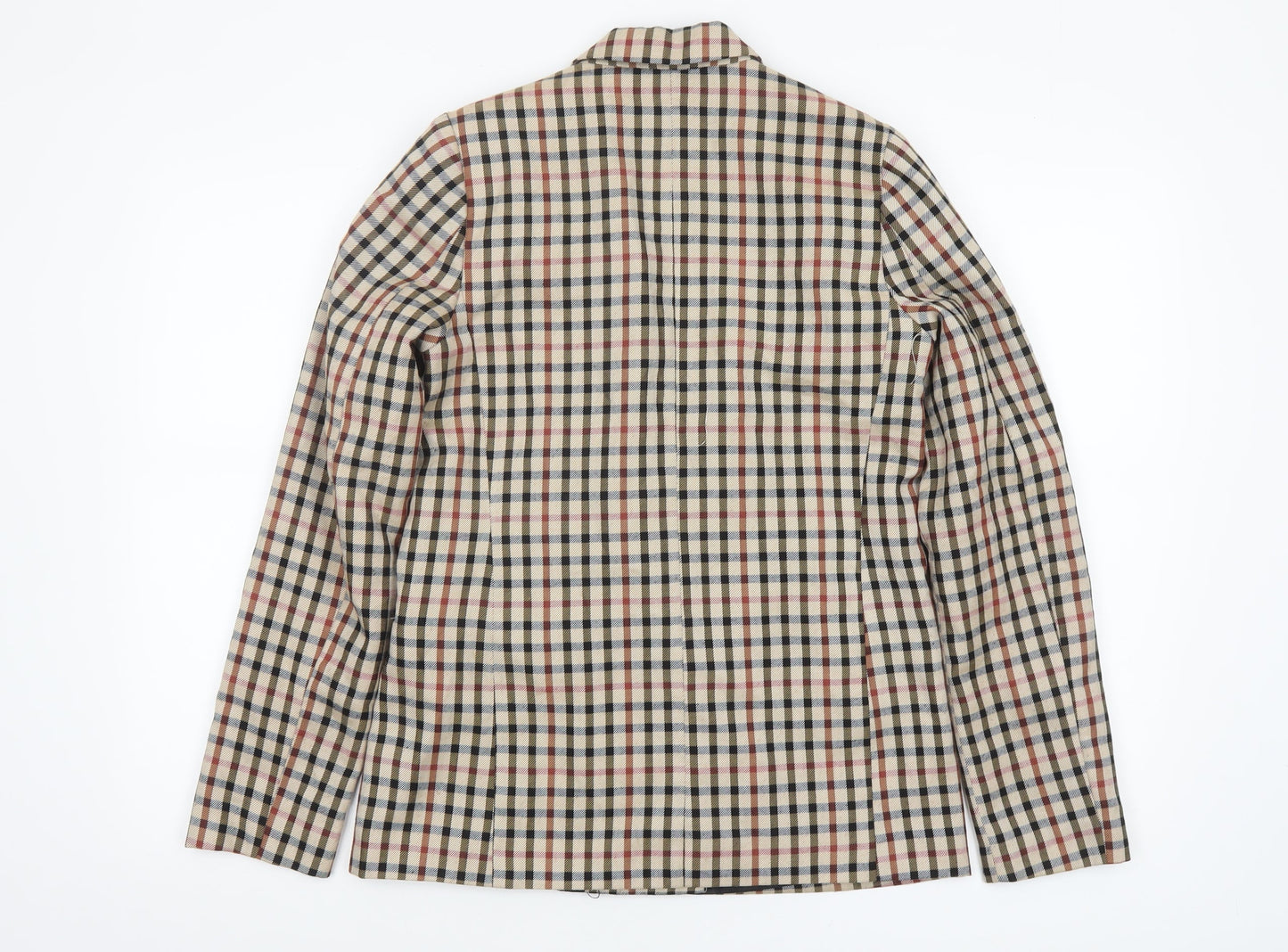 Stradivarius Women Beige Check Double-Breasted Blazer Size S