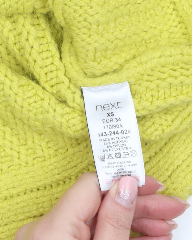 Next Womens Yellow Cable-Knit Crew Neck Acrylic Jumper XS