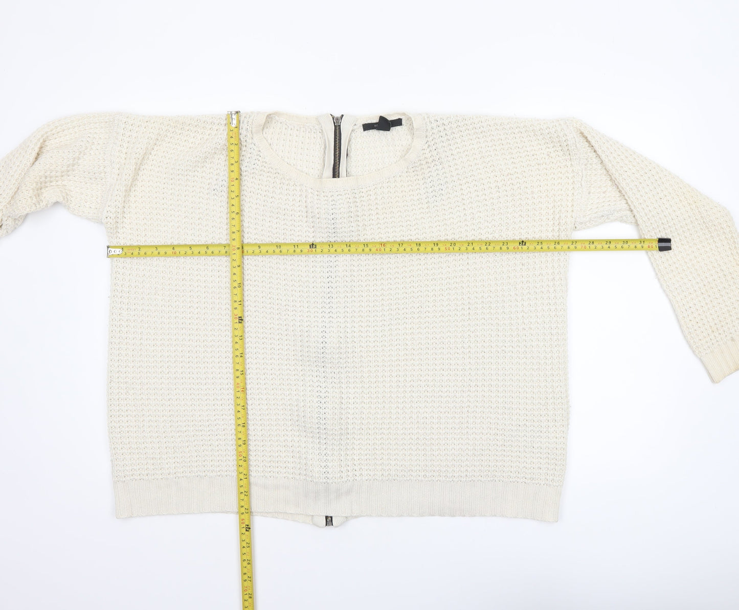 Forever 21 Women Ivory Full Zip Knit Jumper Size L