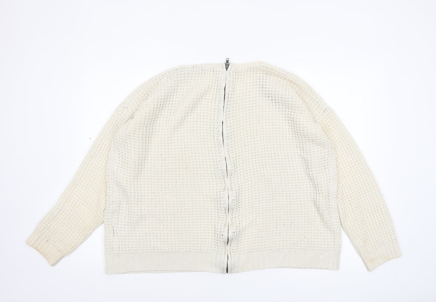 Forever 21 Women Ivory Full Zip Knit Jumper Size L