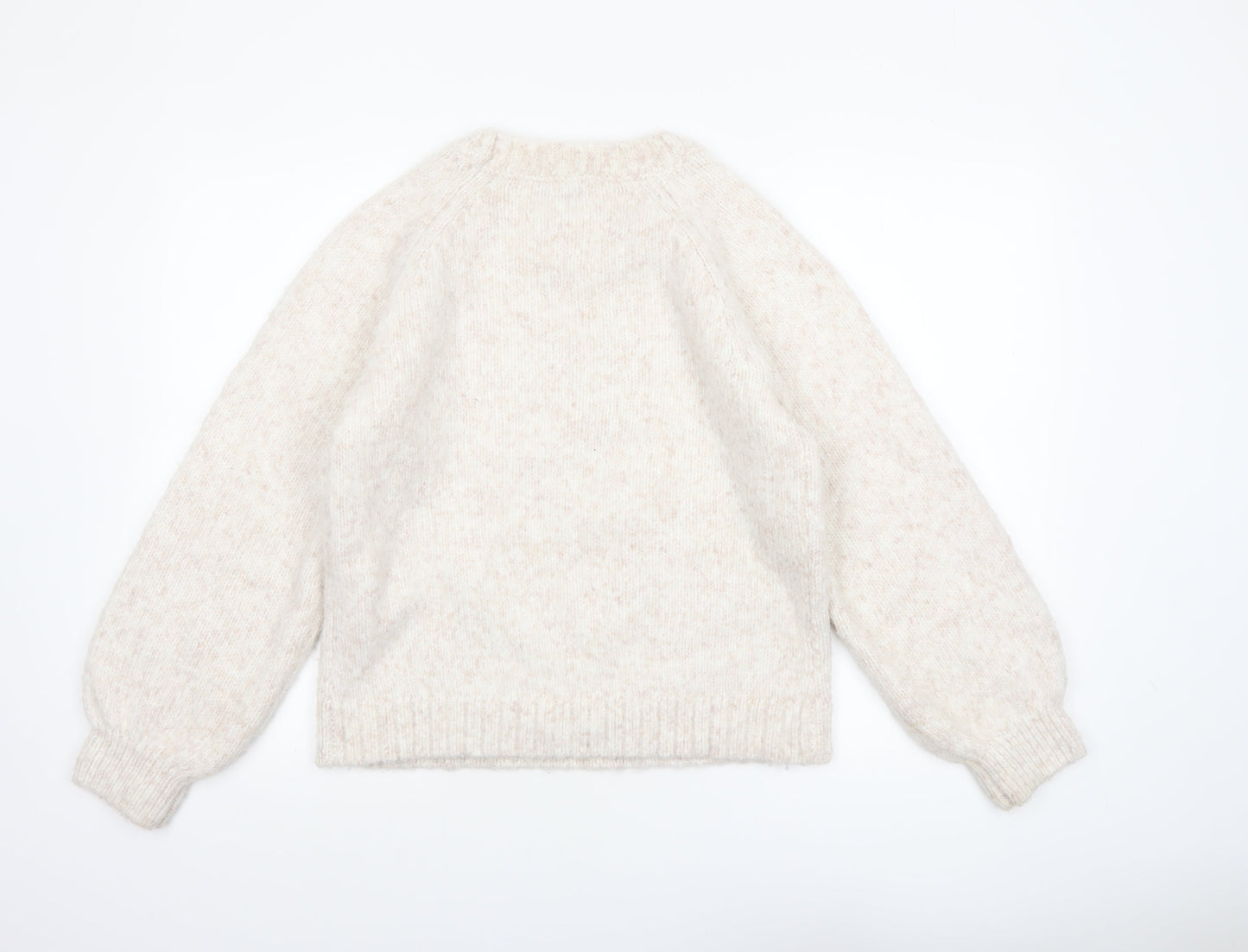 F&F Women Ivory Knit Pullover Jumper Size S Long Sleeve Crew Neck