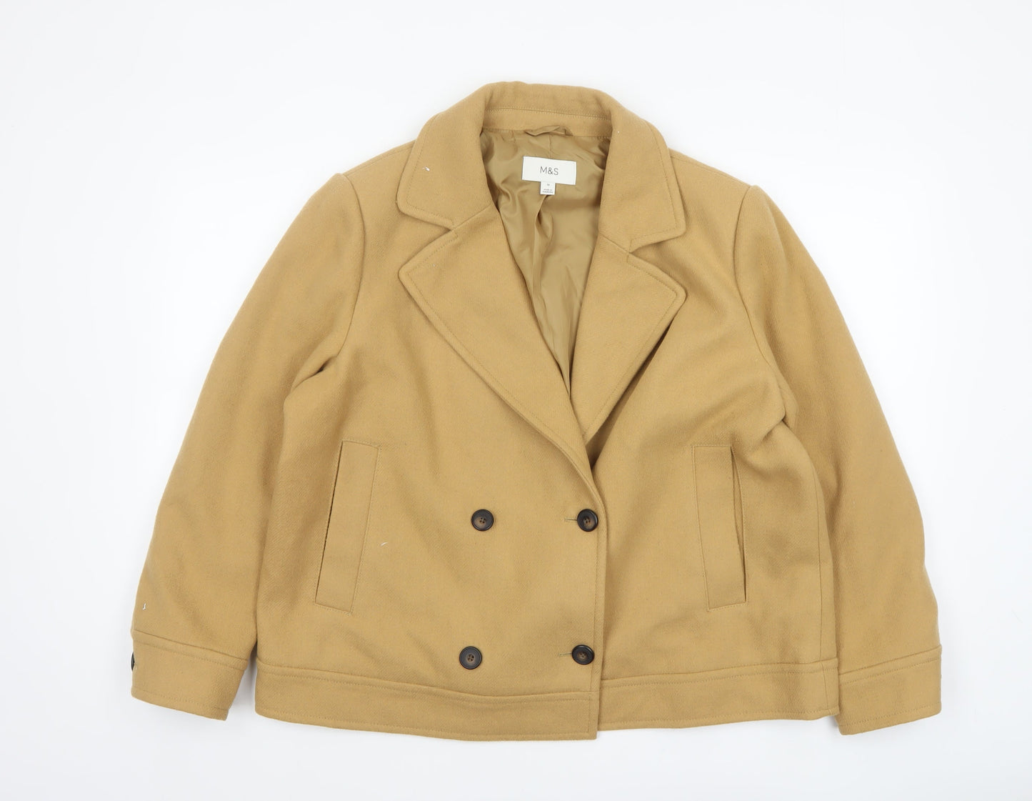 Marks and Spencer Womens Beige Wool Pea Coat Size 18