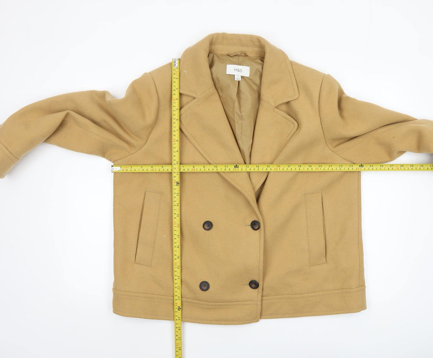 Marks and Spencer Womens Beige Wool Pea Coat Size 18