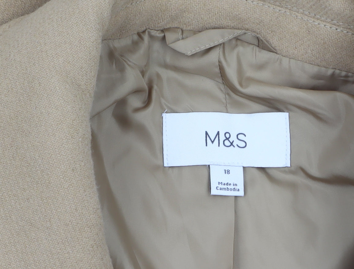 Marks and Spencer Womens Beige Wool Pea Coat Size 18
