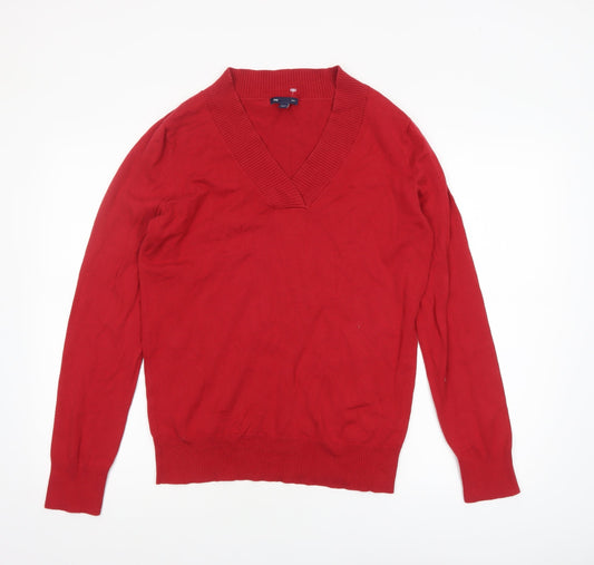 Gap Womens Red V-Neck Long Sleeve Pullover Knit Jumper L
