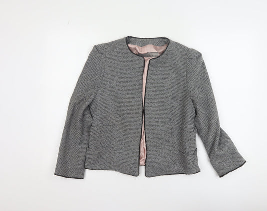 Zara Basic Women's Grey Tweed Single-Breasted Blazer UK 14