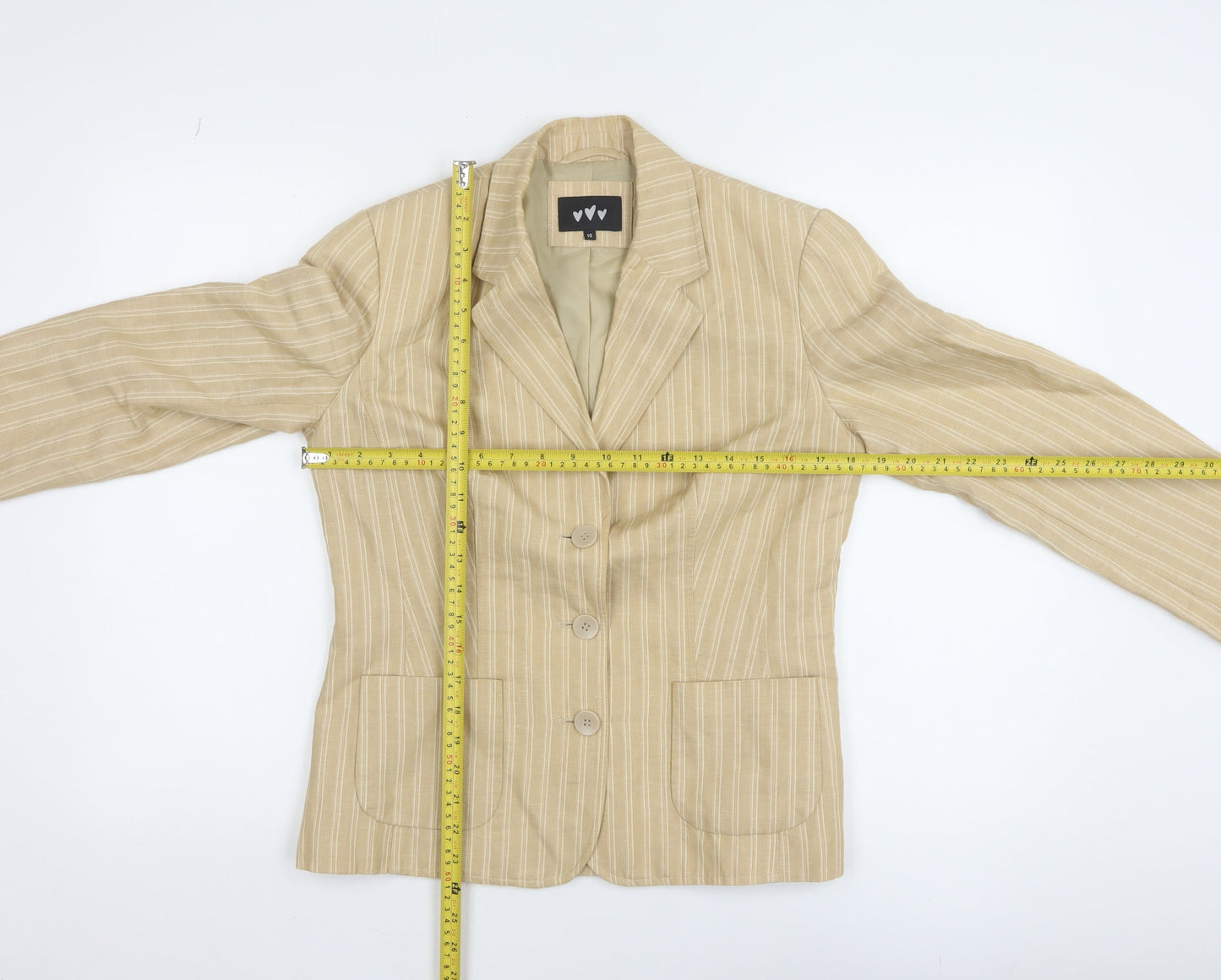 Marks and Spencer Per Una Women’s Beige Linen Blend Pinstripe Blazer Size 10