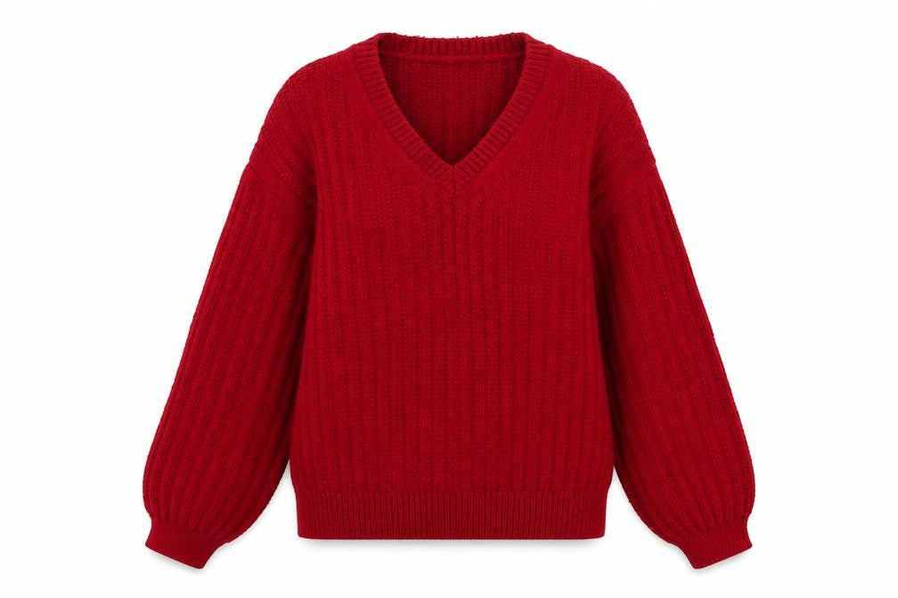 Marks and Spencer Women Red Chunky-Knit V-Neck Pullover Jumper Size S