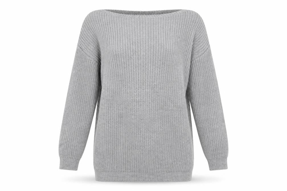 Front view of Missguided Women Grey Chunky Knit Boat Neck jumper M/L