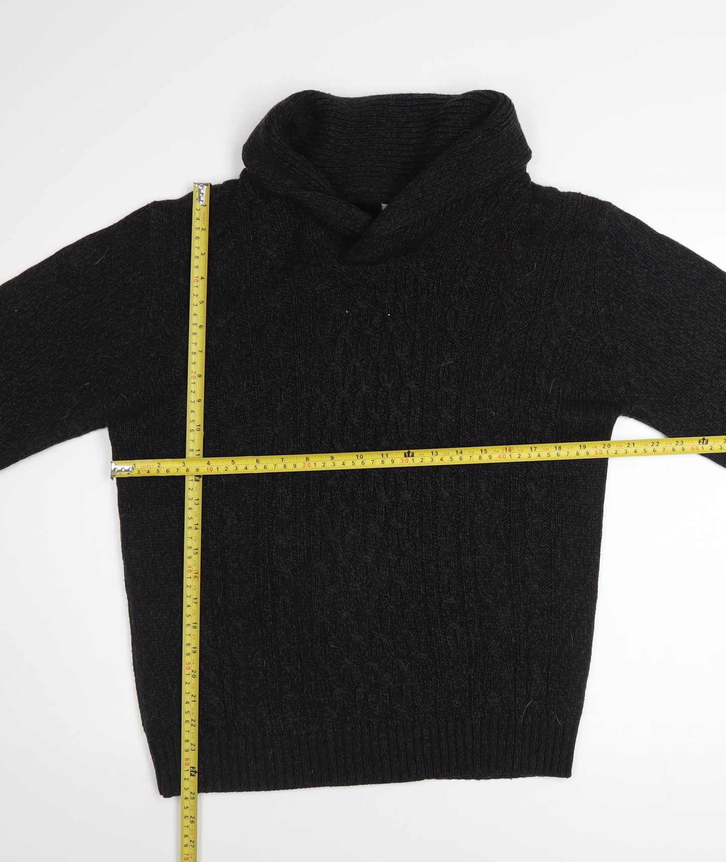 A&W85 Men's Black Cable-Knit Roll Neck Pullover Jumper Size M