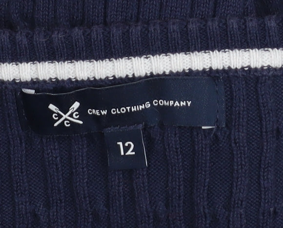 Crew Clothing Company Women's Blue Cotton V-Neck Cable Knit Jumper Size 12