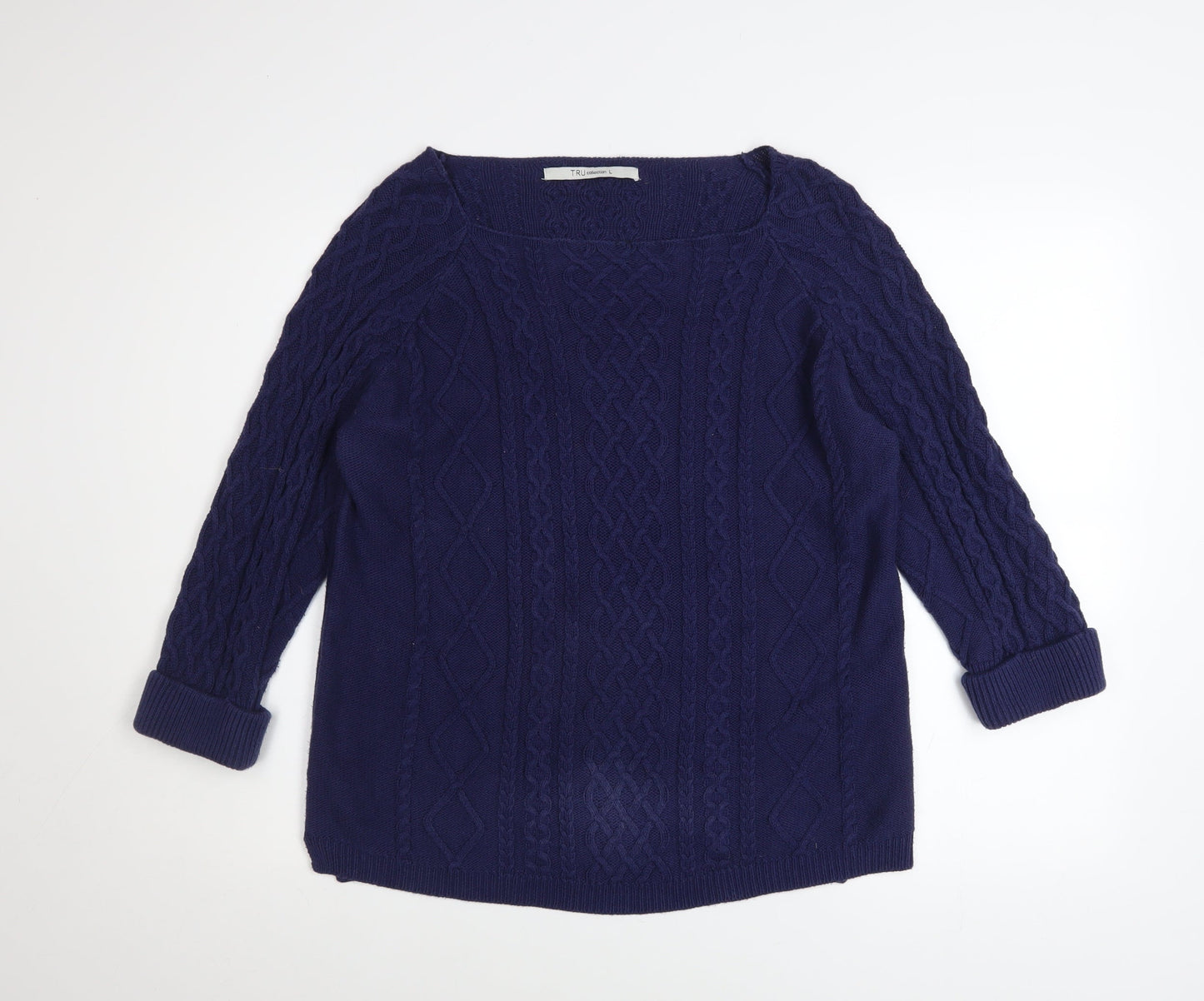 TRU Collection Women's Blue Cotton Cable-Knit Jumper Size L