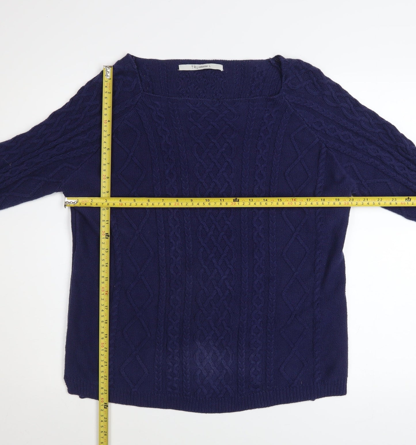 TRU Collection Women's Blue Cotton Cable-Knit Jumper Size L