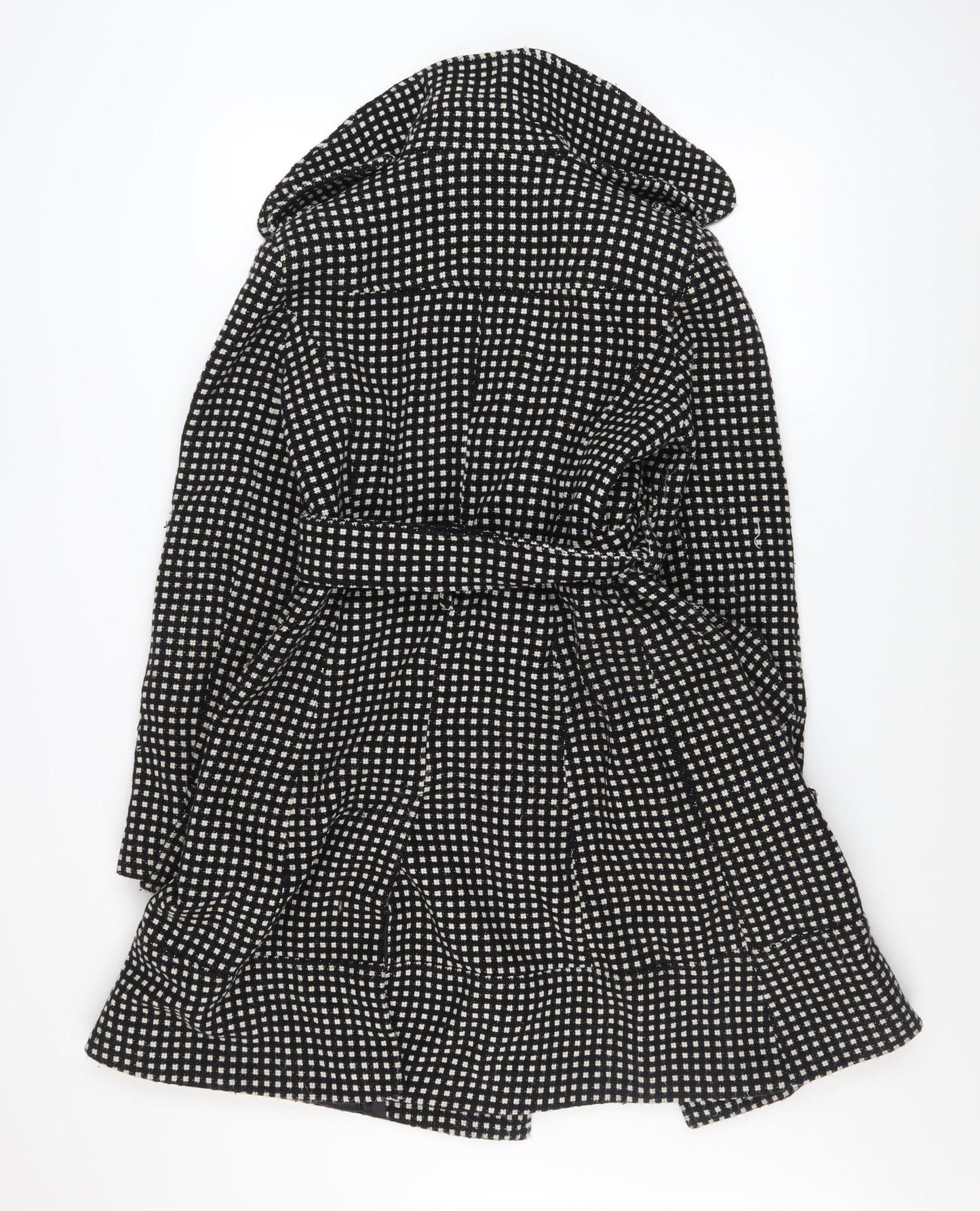 Et Vous Women's Black Check Trench Coat Size 12 Belted Wool Blend