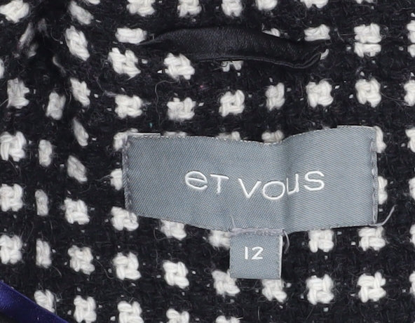 Et Vous Women's Black Check Trench Coat Size 12 Belted Wool Blend