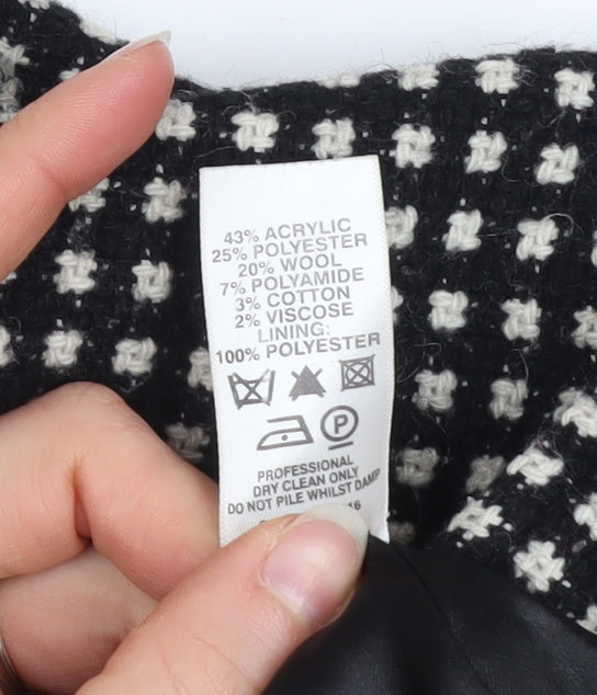 Et Vous Women's Black Check Trench Coat Size 12 Belted Wool Blend