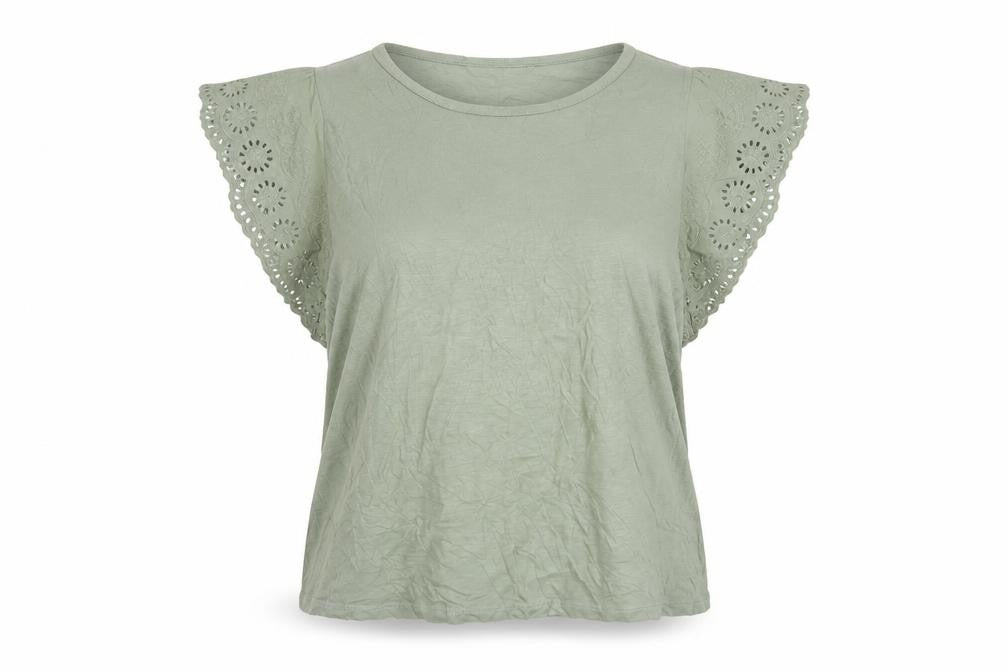 Marks and Spencer Women’s Green Embroidered Flutter Sleeve Cotton T-Shirt Size 16