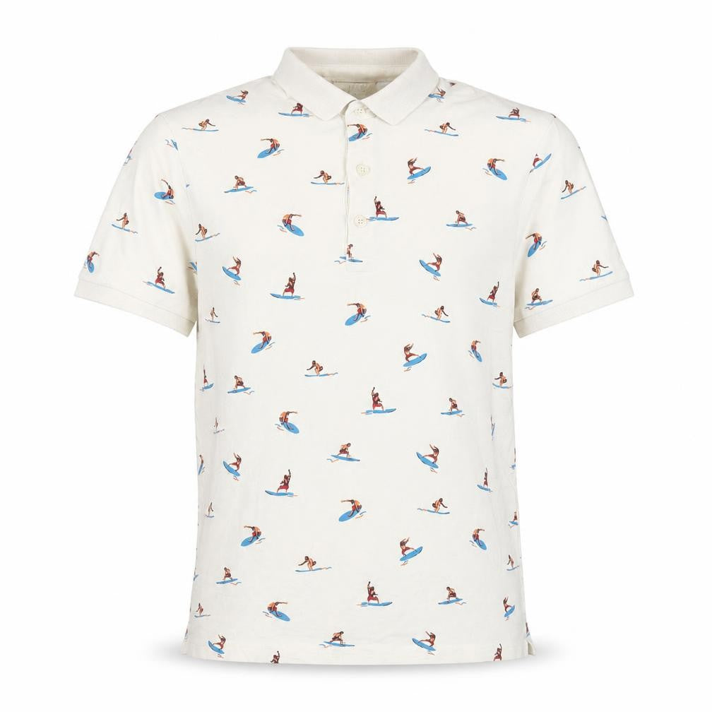H&M L.O.G.G Men's Beige Surfer Print Cotton Polo Shirt Size S